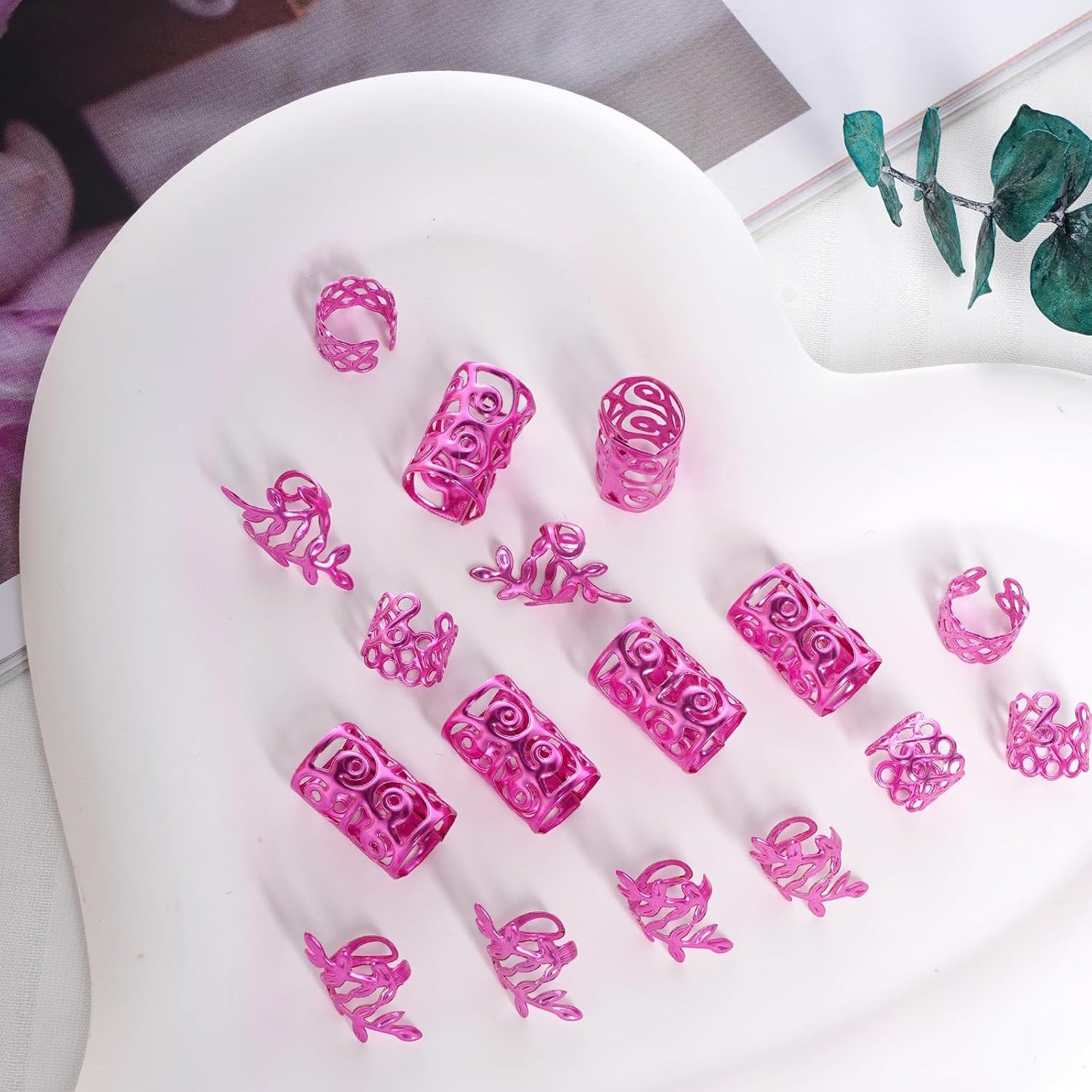 40Pcs hoyuwak Natural Colored Crystal Stone Hair Accessories - Metal Charms, Spirals, Cuffs, Rings for Braids, Locs, Dreadlocks, Rave Festival Hairstyle Decoration