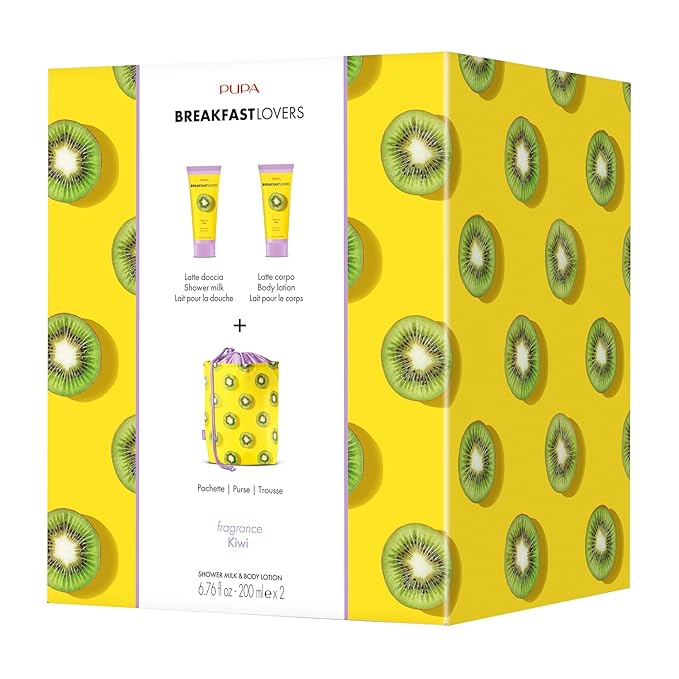 Pupa Milano Breakfast Lovers Set, Kiwi, 3 Pc - Body Wash and Lotion - Moisturizing Body Lotion - Hydrating Body Wash - Skin Care Gift Set