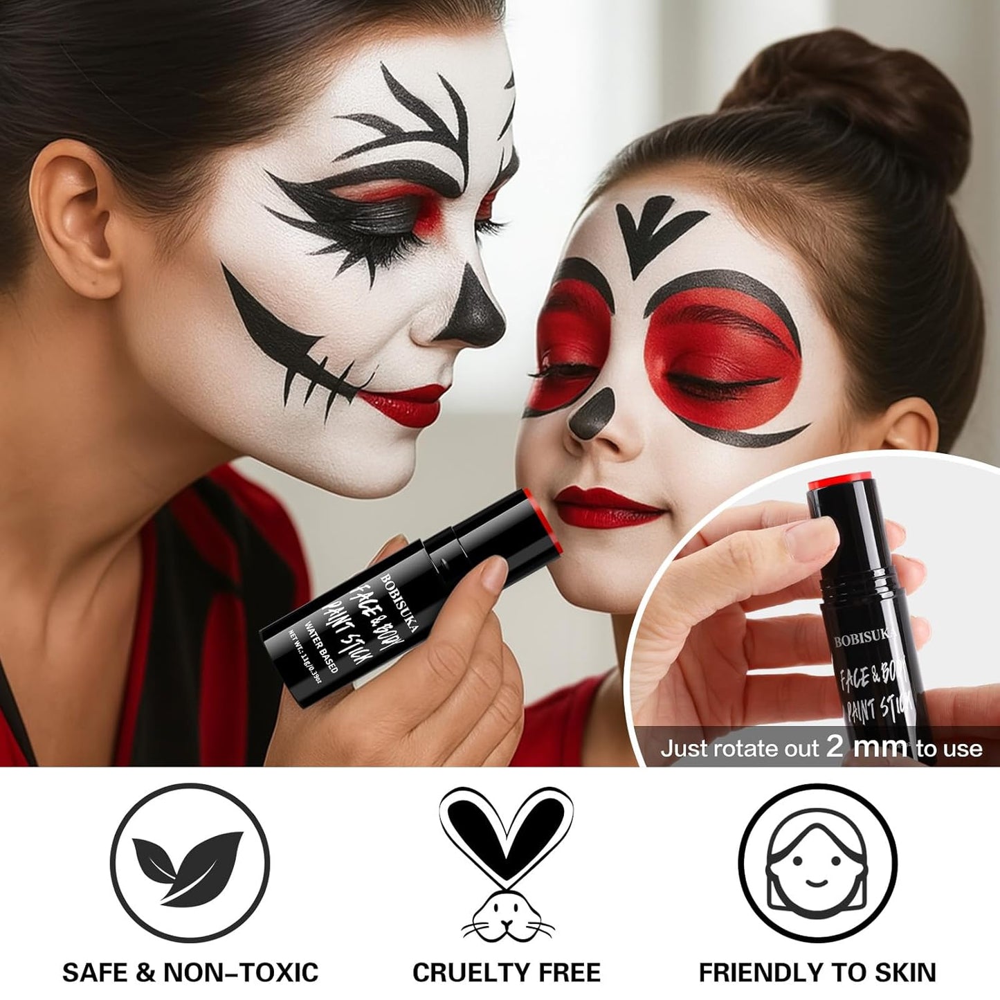 BOBISUKA Red Face Body Paint Stick Washable Water-Based Face Paint Makeup Stick for Halloween Clown, Joker, Goth, Devil, Skeleton, Skull, Cosplay, SFX, Sports Eye Black & Costume Party