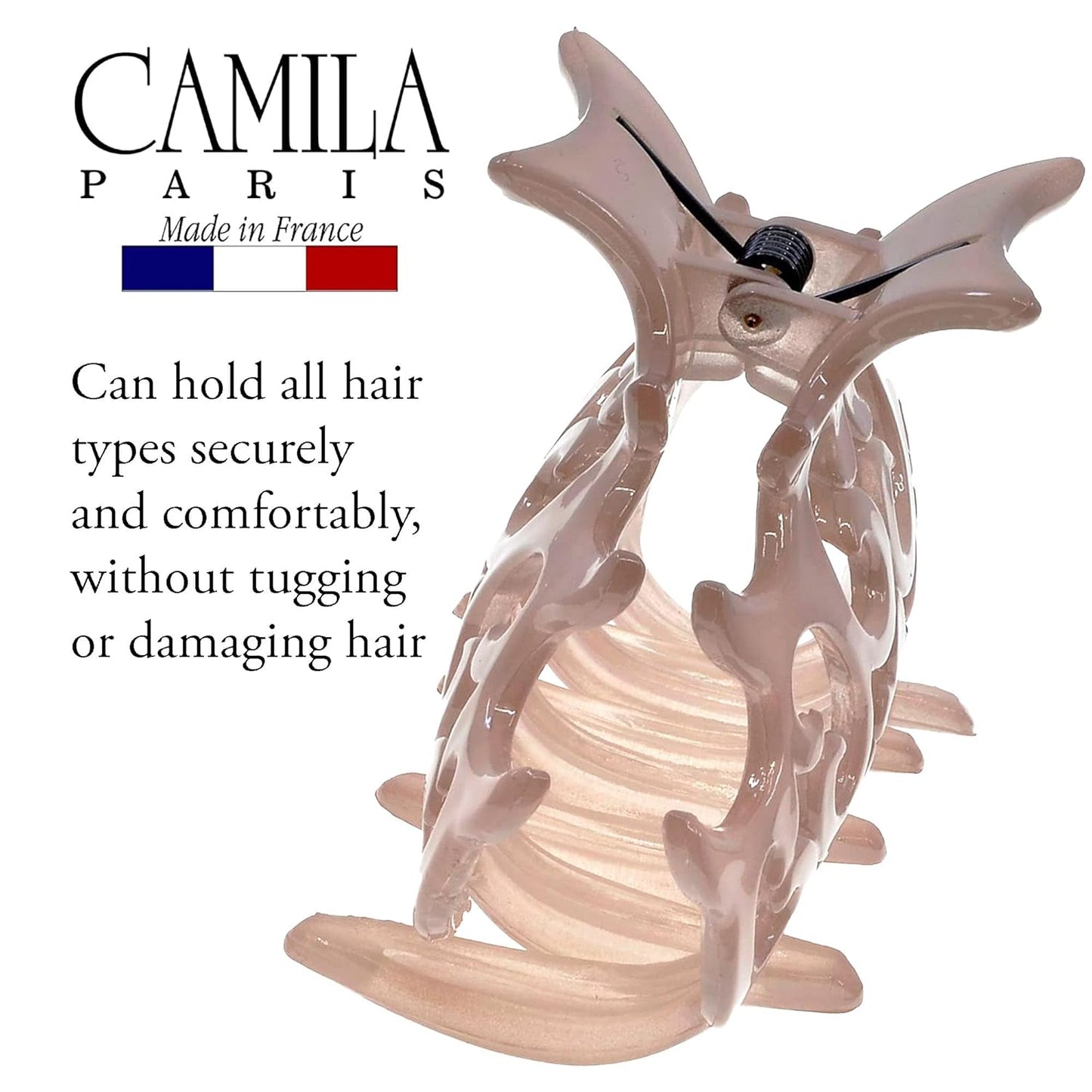 Camila Paris CP2904 French Hair Clip for Women, Girls Beige Hair Claw Clips Jaw Fashion Durable and Styling Hair Accessories for Women, Strong Hold No Slip Grip, Made in France