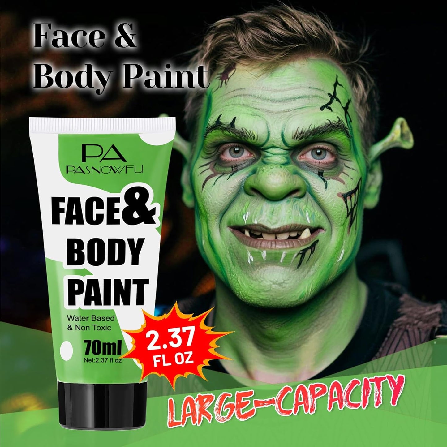 Light Green Face Paint 70ml - Non-Toxic Washable Body Paint for Halloween Witch Makeup, Water-Based Highly Pigmented Face Body Paint for Halloween SFX Cosplay Makeup ,Costume Events,Party