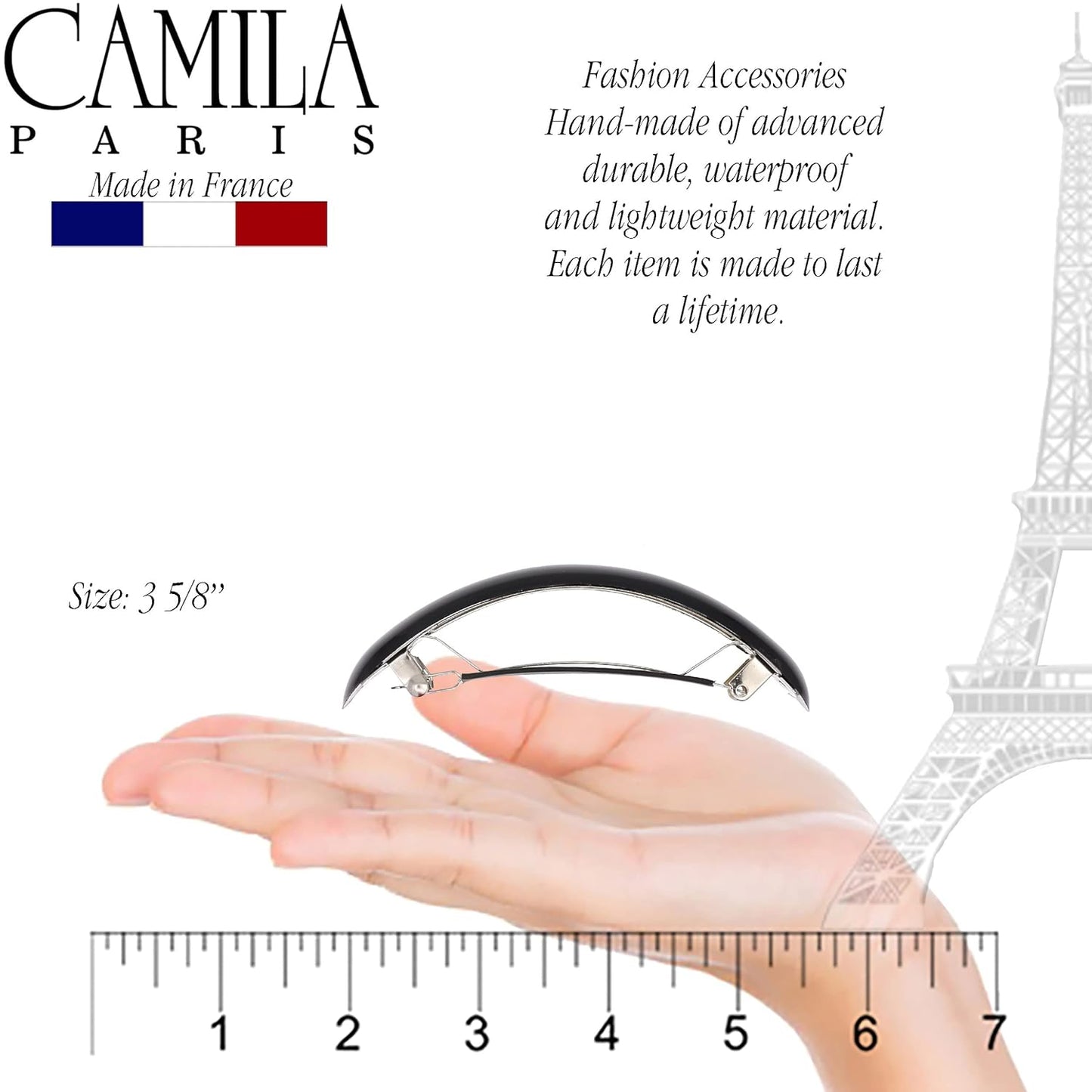 Camila Paris CP2665 French Hair Barrette Clip for Girls for Thick Curly Wavy Long Hair, Strong Hold Grip Hair Clips for Women, Automatic, No Slip Durable Styling Girls Hair Accessories, Made in France