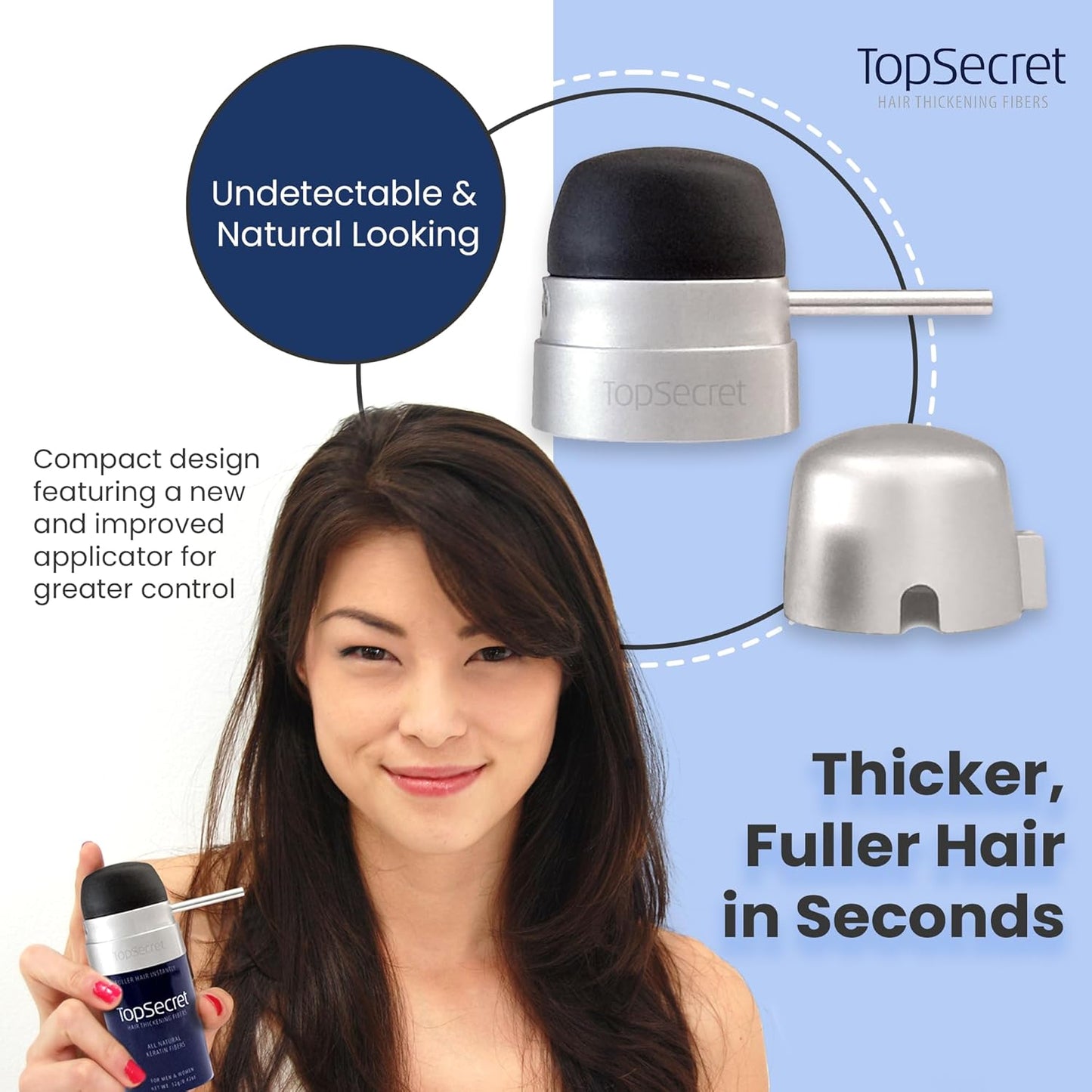 Top Secret Hair Thickening Building Fibers Applicator Included - Undetectable & Natural Hair Filler - for Men & Women - Instantly Fill In Fine Thinning Hair - Weather & Sweat Resistant (Black, Large)