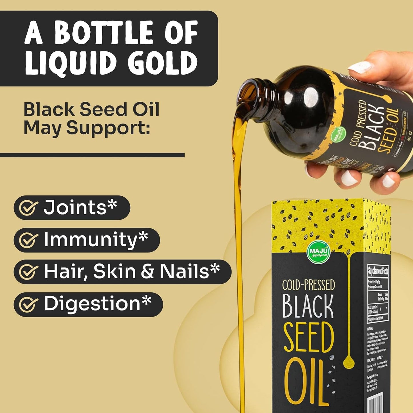 MAJU's Black Seed Oil 16oz: 3X Thymoquinone, Cold Pressed, 100% Turkish Black Cumin Nigella Sativa Seed Oil (Better Than Organic), Non-GMO, 100% Liquid Pure Blackseed, Glass Bottle