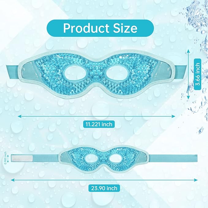 2 PCS Ice Eye Mask Reusable Ice Pack Hot/Cold Compress Gel Bead Cooling Mask for Puffiness/Dark Circles/Headaches/Migraines/Stress Relief (Blue)