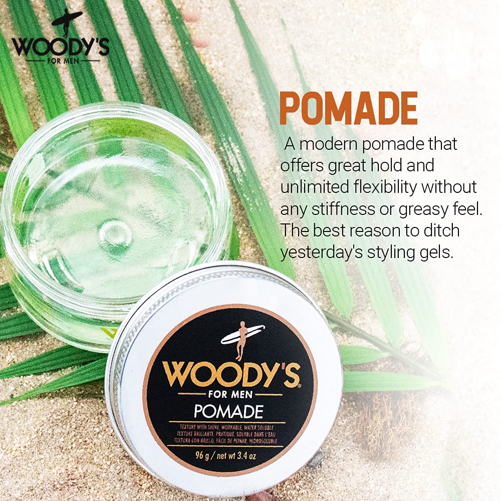 Woody's Hair Clay Pomade for Men - Matte Finish, Medium Hold, Water-Soluble Styling Gel for Men’s Hair - Strong Hold Pomade for Textured Looks, 3.4 oz