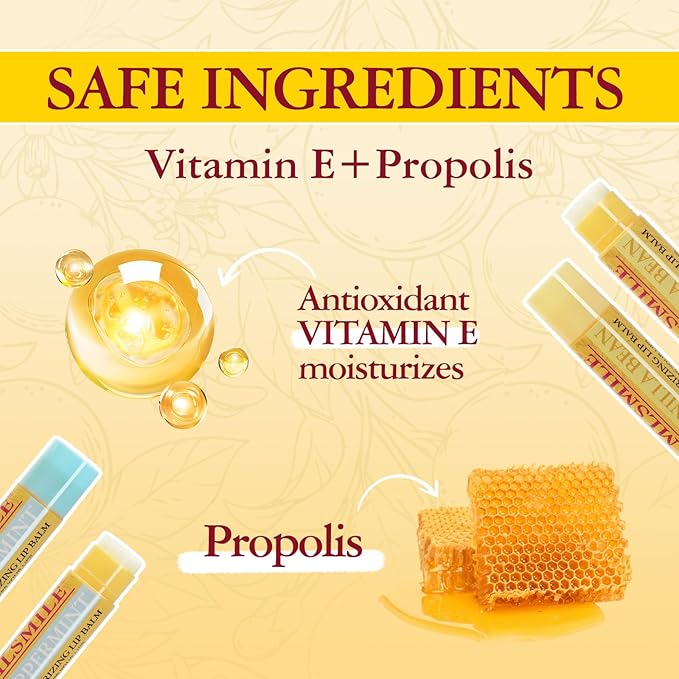 Lip Balm 4-Pack - Stocking Stuffers & Christmas Gifts for Women Girls, Moisturizing Lip Care with Vitamin E & Natural Oils, 4 Flavor Variety (Vanilla, Peach, Grapefruit, Mint)