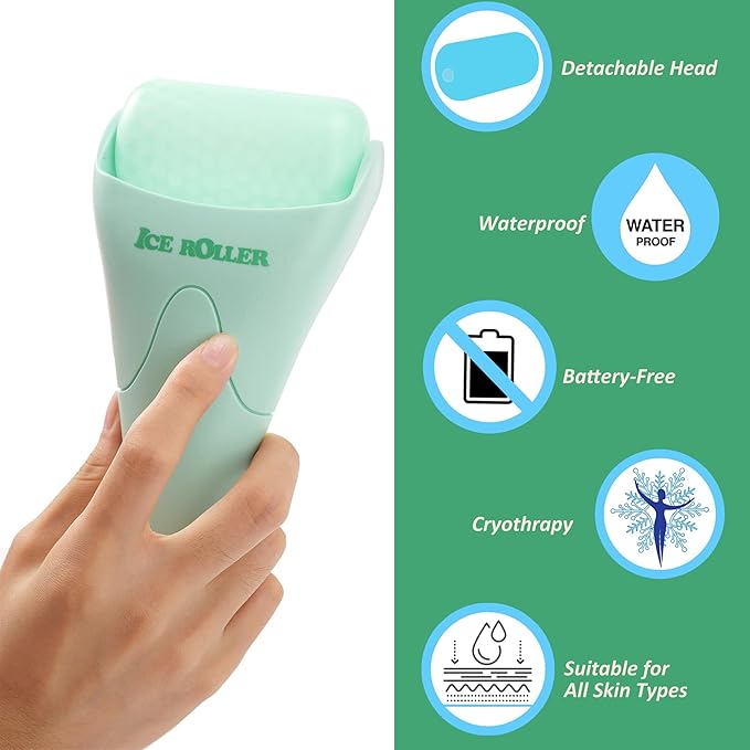 2 Pack Ice Roller for Face and Body Massage, Facial Roller Skin Care Tool for Reduce Wrinkles and Puffiness, Migraine Pain Relief and Skin Tighten, Cold Therapy for Cooling and Calming.(Pink+Green)