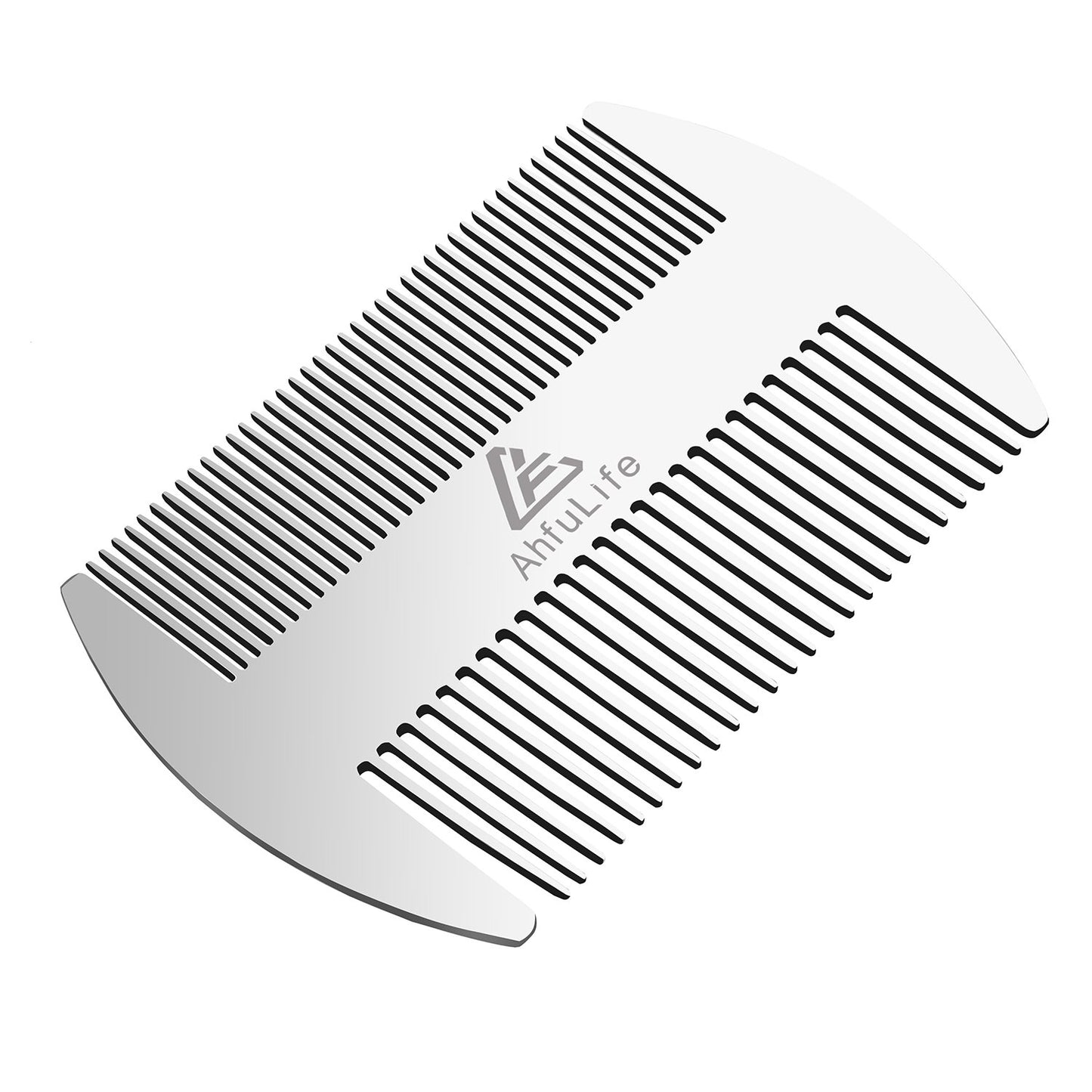 AhfuLife Metal Hair & Beard Comb - EDC Credit Card Size - Anti-Static Dual Action - Stainless Steel Comb Gift Box