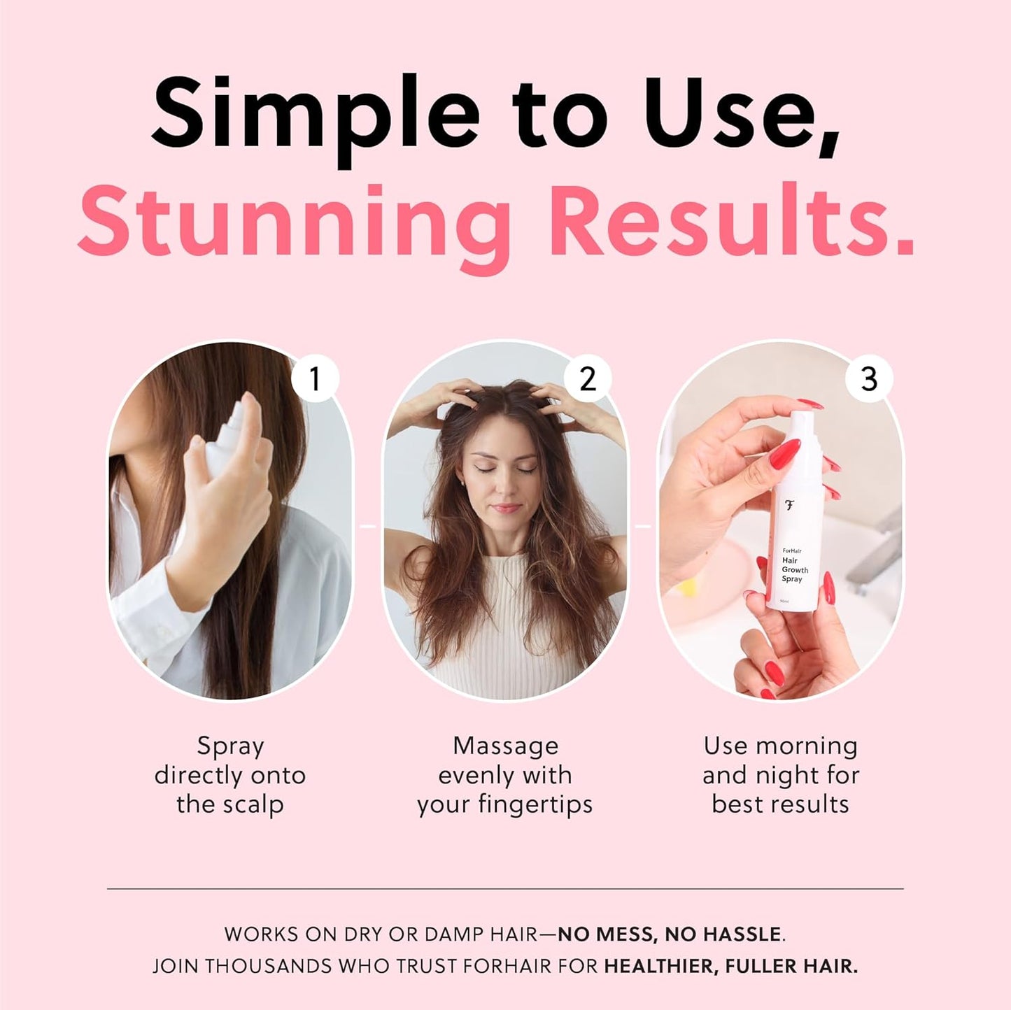 Revolutionary Hair Regrowth Serum - Fights Hair Thinning & Hair Loss - Strengthens, Thickens and Accelerates Hair Growth- Non Greasy and Hormone Free Spray For Scalp- 50ml - Forhair