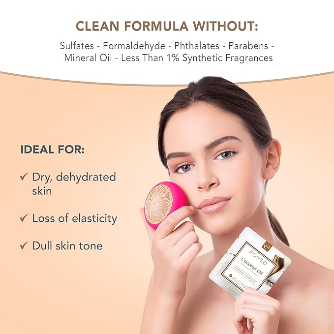 FOREO Coconut Oil Dual UFO Activated Facial Mask for Dehydrated Skin, 6 pack, Nourishing & Hydrating, Coconut Oil & Coconut Water, Cruelty-Free, Clean Formula, Compatible with all UFO devices