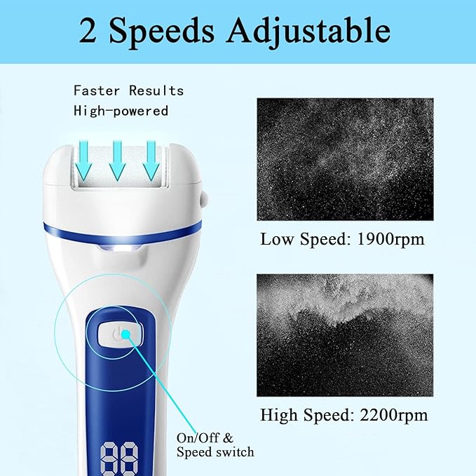 Electric Feet File Callus Remover for Feet, 13-in-1 Professional Pedicure Tools Foot Care Kit, Foot Scrubber Pedi for Hard Cracked Dry Dead Skin, 3 Rollers, 2 Speed, Battery Display