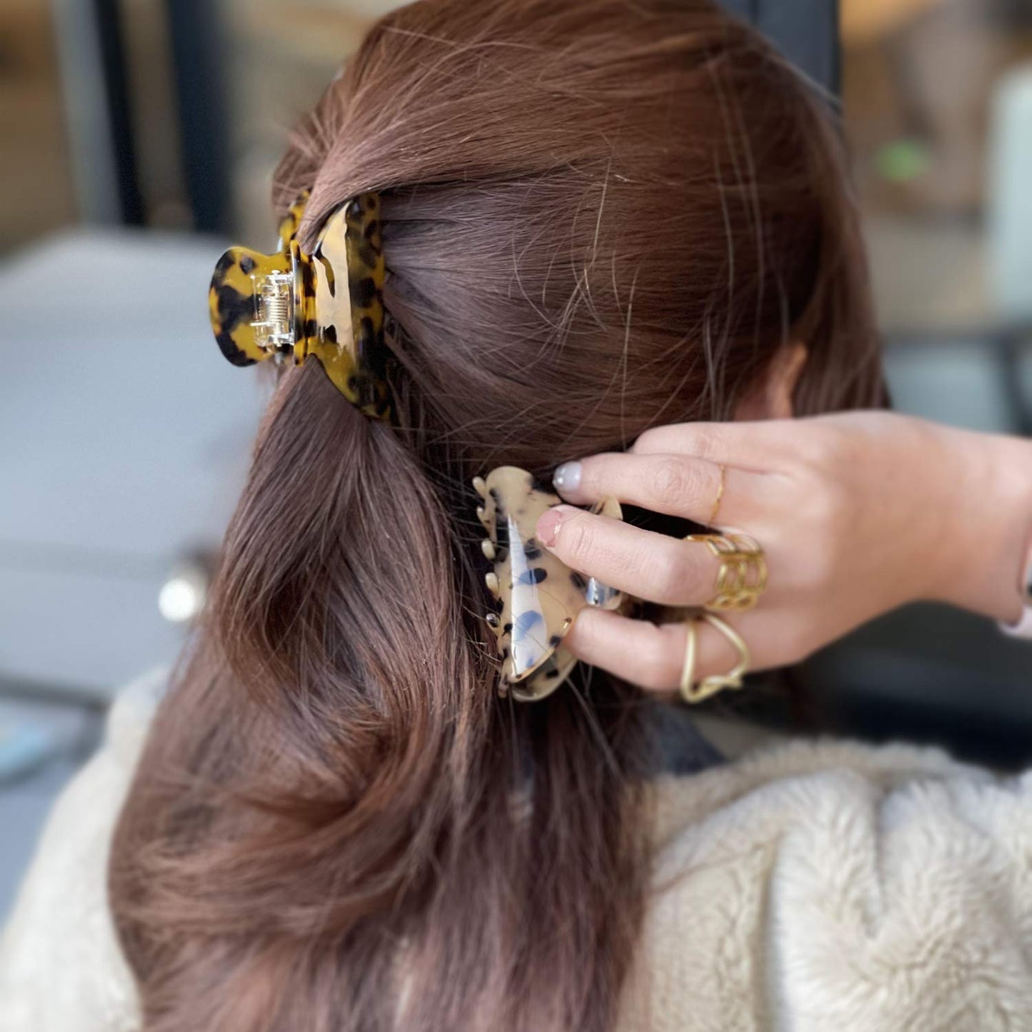 2PCS 2.75 inches Hair Claw Banana Clips tortoise Barrettes Celluloid French Design Barrettes celluloid Leopard print Small Fashion Accessories for Women Girls(SET4)