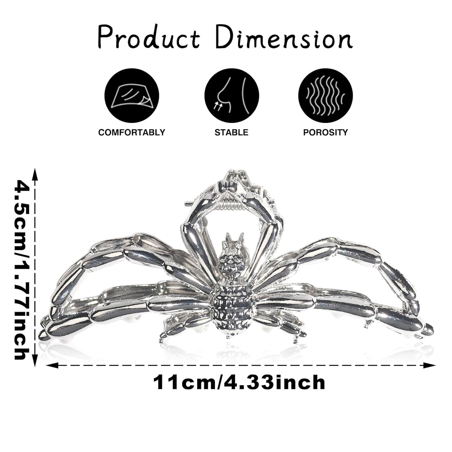 Halloween Spider Hair Claw Clips-Metal Silver Alloy Hair Clips Nonslip Terror Spider Strong Hold Hair Jaw Clips Punk Gothic Catch Clips for Women Thick or Thin Hairs Hair Accessories-Spider Style 1