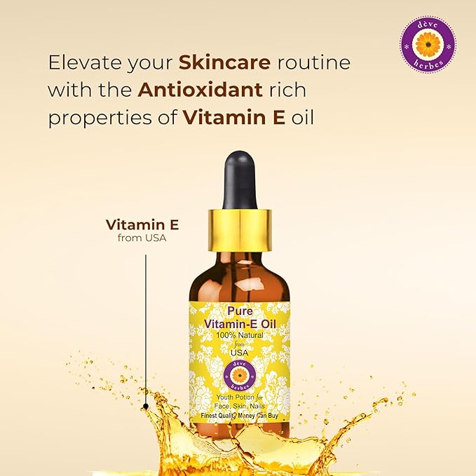 Dev Herbes Top Ratings Natural Therapeutic Grade Cold Pressed Oils (Vitamin E (30ml), 30ml (1.01 Ounce) with Plastic Euro Dropper)