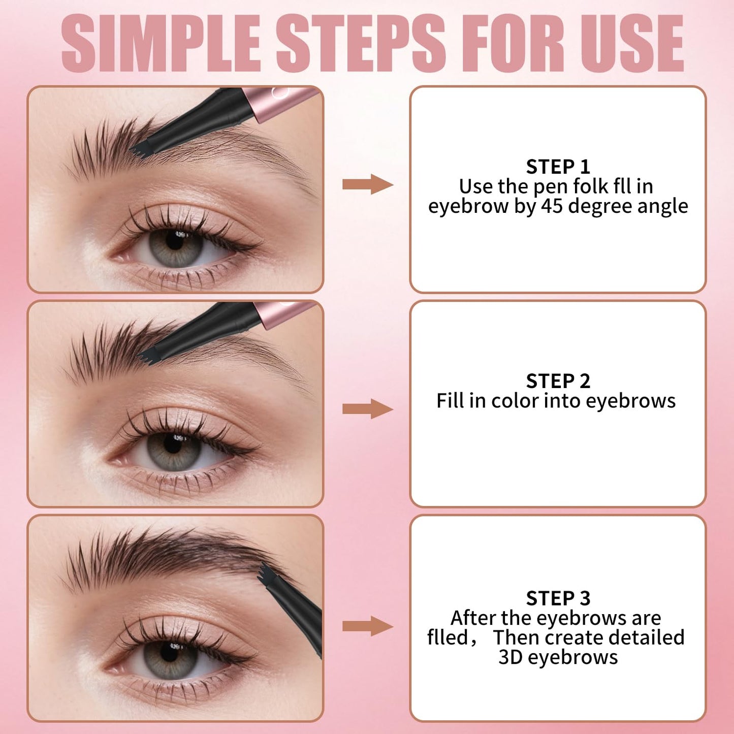 Eyebrow Pen, Waterproof Microblading Eyebrow Pencil, Eye Brown Makeup Pen with a Micro-Fork Tip for Women to Effortlessly Create Hair Like Natural Brows Black