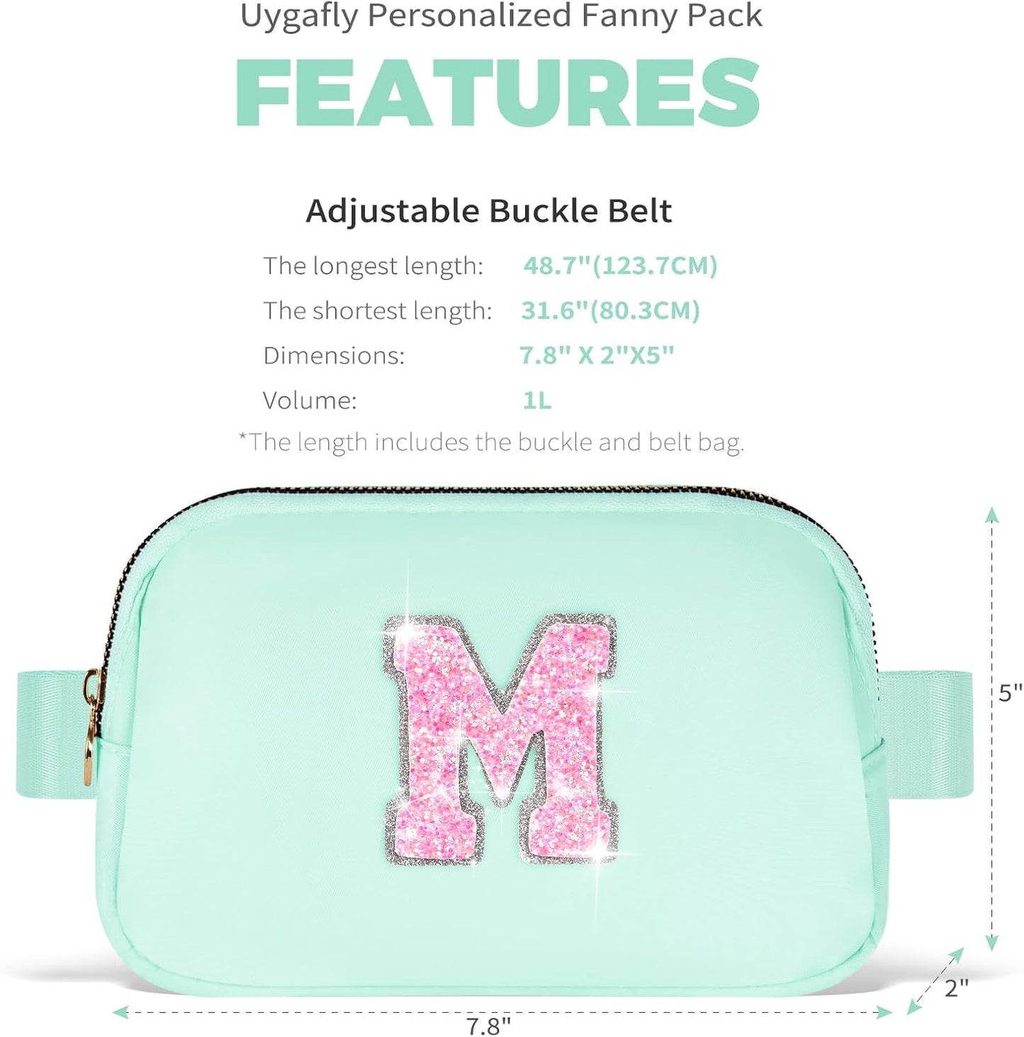 Fanny Pack Belt Bag Crossbody Bags with Initials Letter Patch Trendy Stuff for Teens Cute Stuff Birthday Gifts for Teenager Girls | Light Green,Initial M