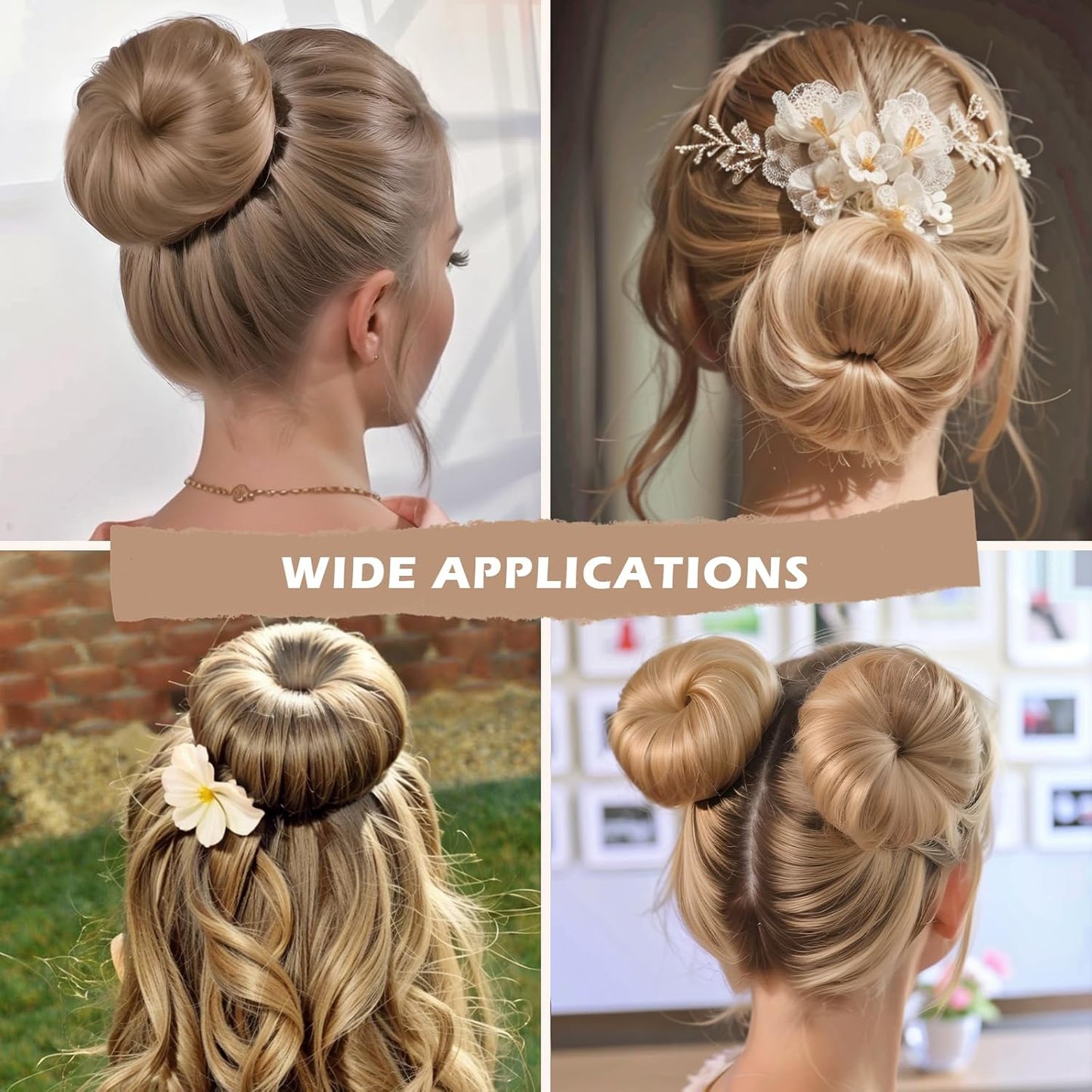 Teenitor Donut Hair Bun Maker 7 Pieces, Bun Maker Set with Hair Bun Makers (1 extra-large, 2 large, 2 medium and 2 small), 5 pieces Hair Elastic Bands, 20 pieces Hair Pins, Tan Color