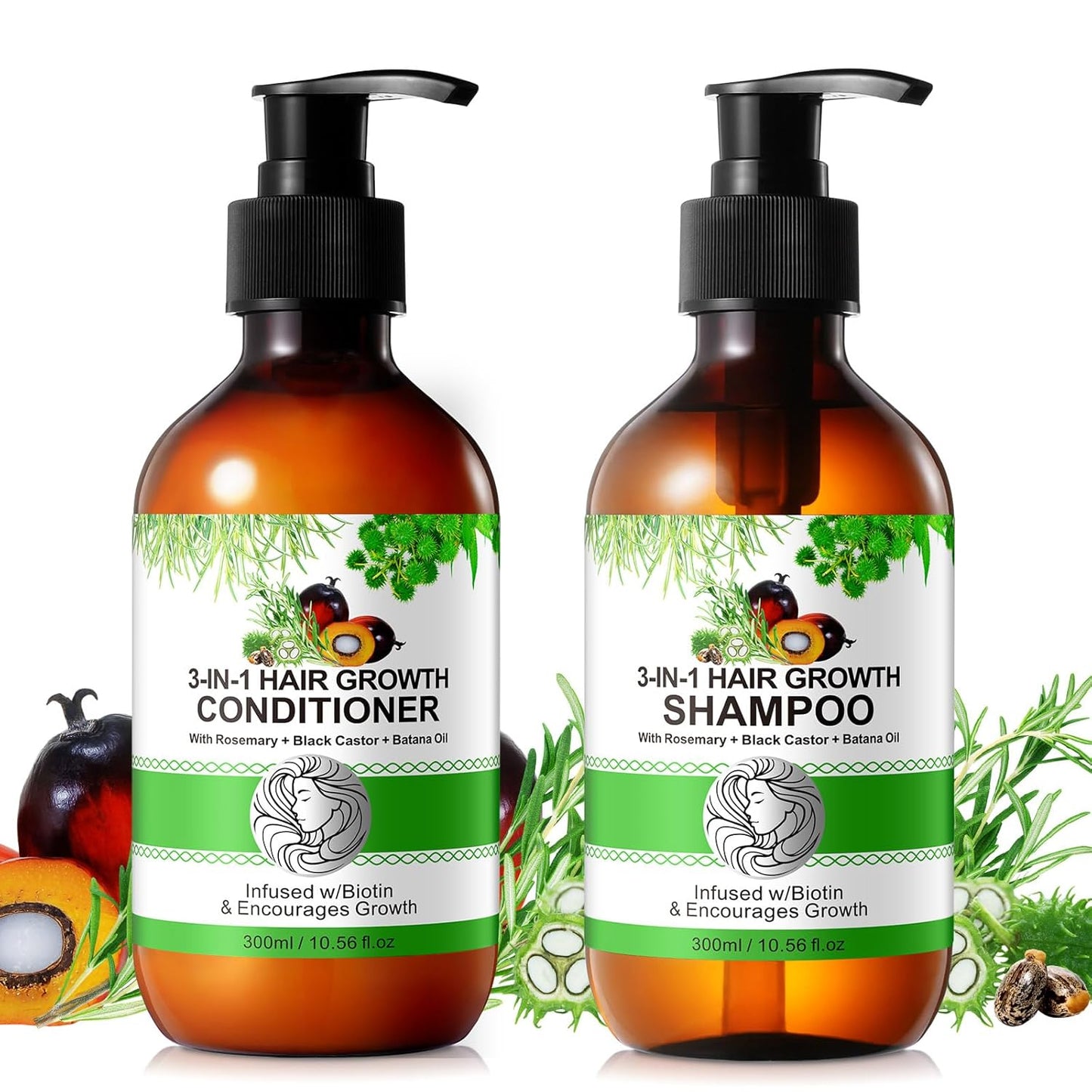 Biotin Shampoo and Conditioner for Hair Loss| Thickening Hair Products with Rosemary, Black Castor & Batana Oil - Strengthens, Repair, Add Shine for Women Curly, Straight, Dry and Damaged Hair