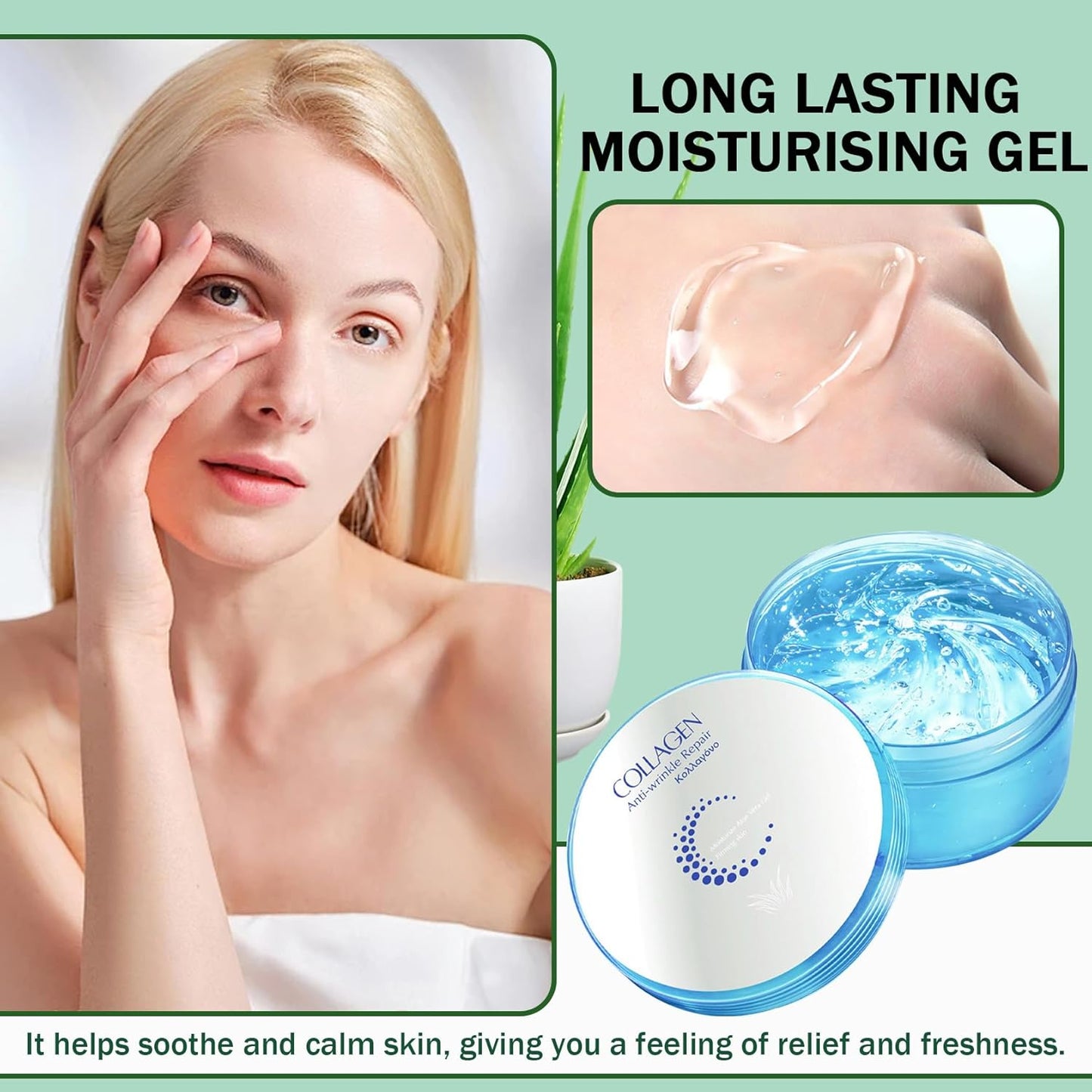 Moisturizing Gel for Face & Body,Non-sticky Gel After Sun Aloe Lotion Skin Care,Fast Absorbing Long Lasting Refreshing Hydrating Face Moisturizer for All Skin Types J