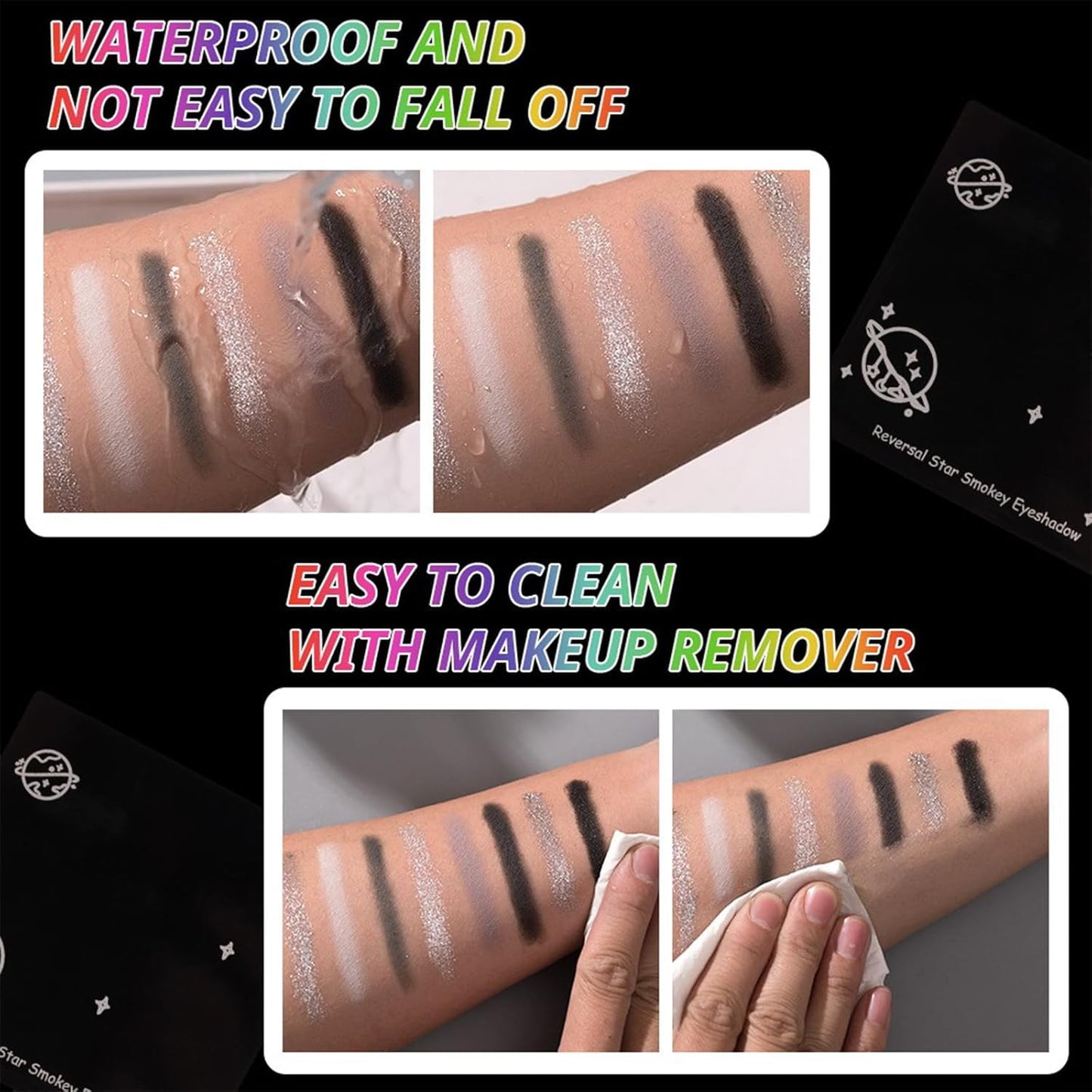 Erinde 9 Color Smokey Eyeshadow Palette, Highly Pigmented Matte & Glitter Shades,Black Silver Gray Eye Shadow Set for Halloween Makeup, Long-Lasting, Waterproof & Blendable, Reversal Star Smokey