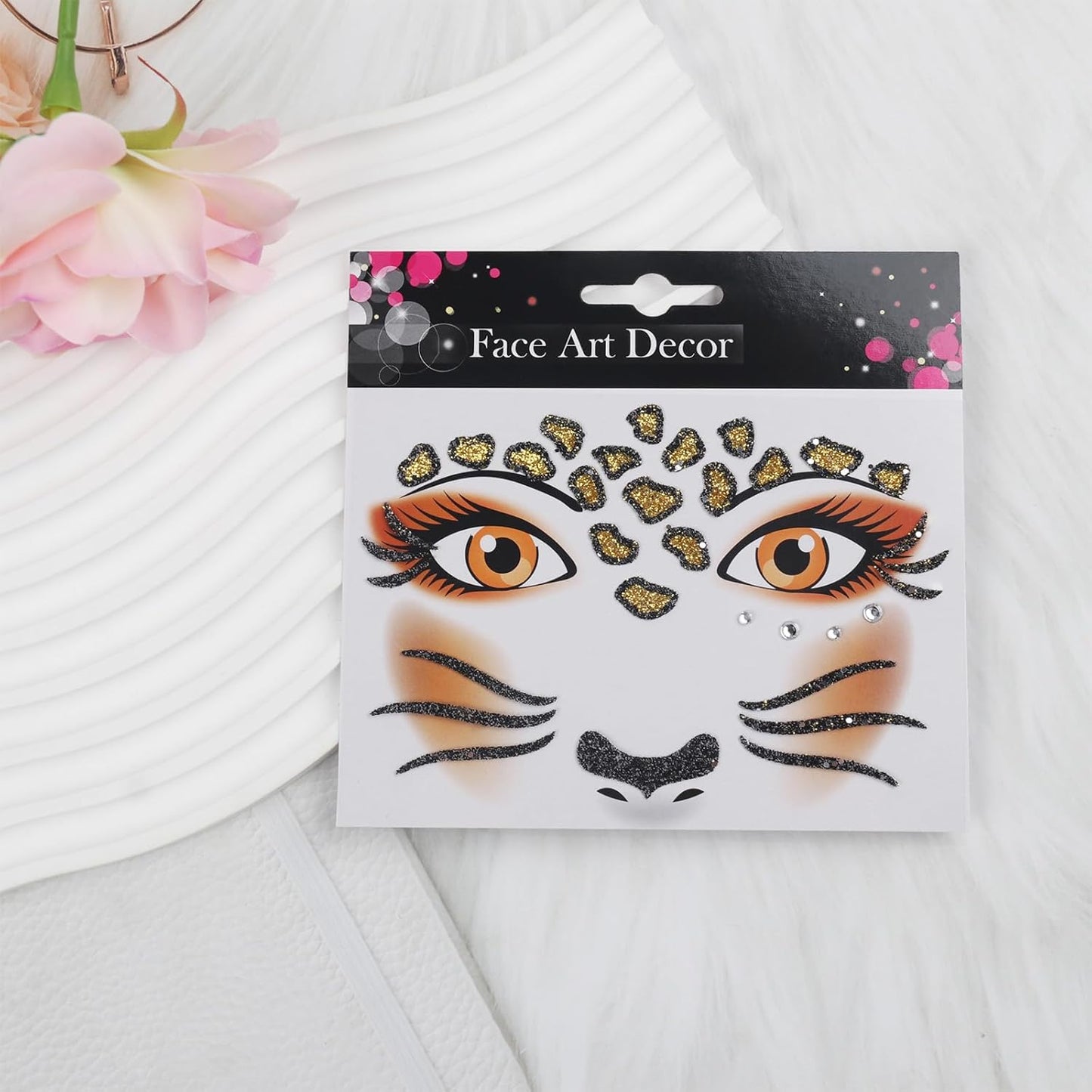 Halloween Face Tattoo Stickers Leopard Cheetah Spider Animal Face Gems Stickers Decals Makeup Accessories