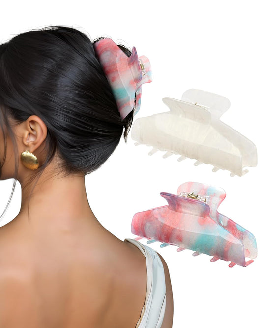 2 Pack Large Acrylic Hair Claw Clips for Women - 4 Inch Strong Hold Nonslip Hair Clips Big Claw Barrettes for Thick Thin Hair, Cute Durable Jaw Clips for Women Girls
