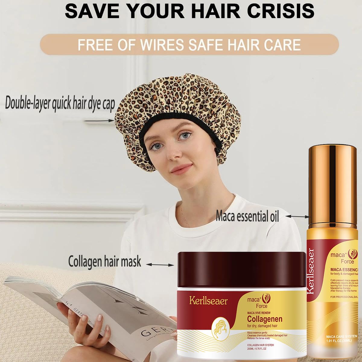 Collagen Hair Treatment Set 3PC Contain Collagen Repair Hair Mask|Hair Oil|Gorro Térmico Para El Cabello, Deep Conditioner For Dry Damaged Hair Hair Masks For Curly Hair Keratin Curly Hair Products