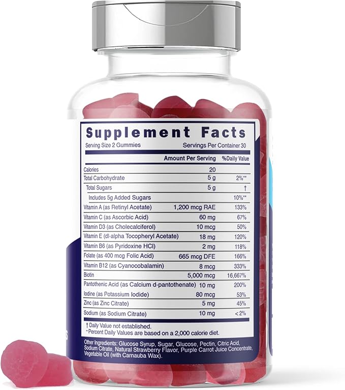 Biotin 5000 Mcg Complex - Hair, Beard, Skin, Nails Formula for Men - High Potency Vegan Friendly Gummies - with Vitamins A, C, D3, and B12