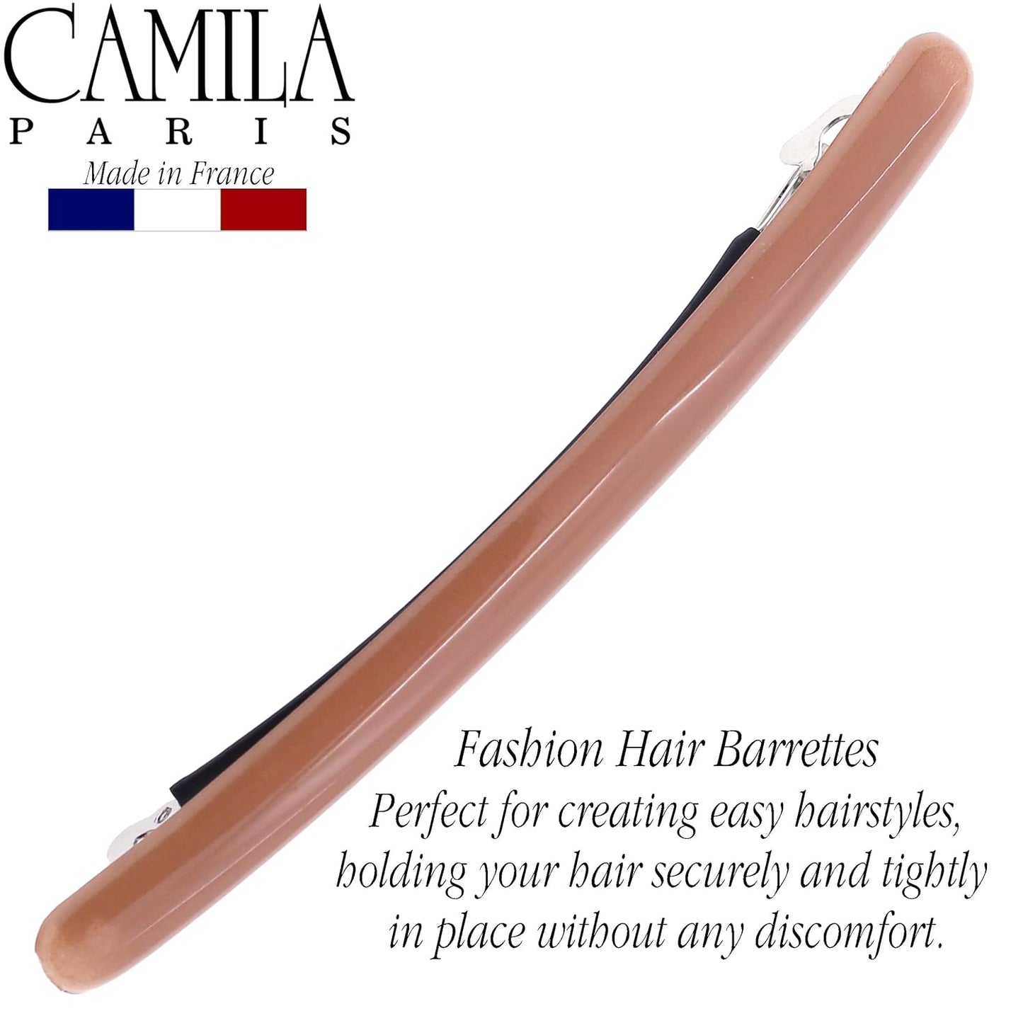 Camila Paris CP3253 French Hair Barrette Large Nude, Long Skinny Strong Hold Grip Hair Clips for Women, Thin Rubberized Automatic Clasp No Slip Durable Styling Girls Hair Accessories, Made in France