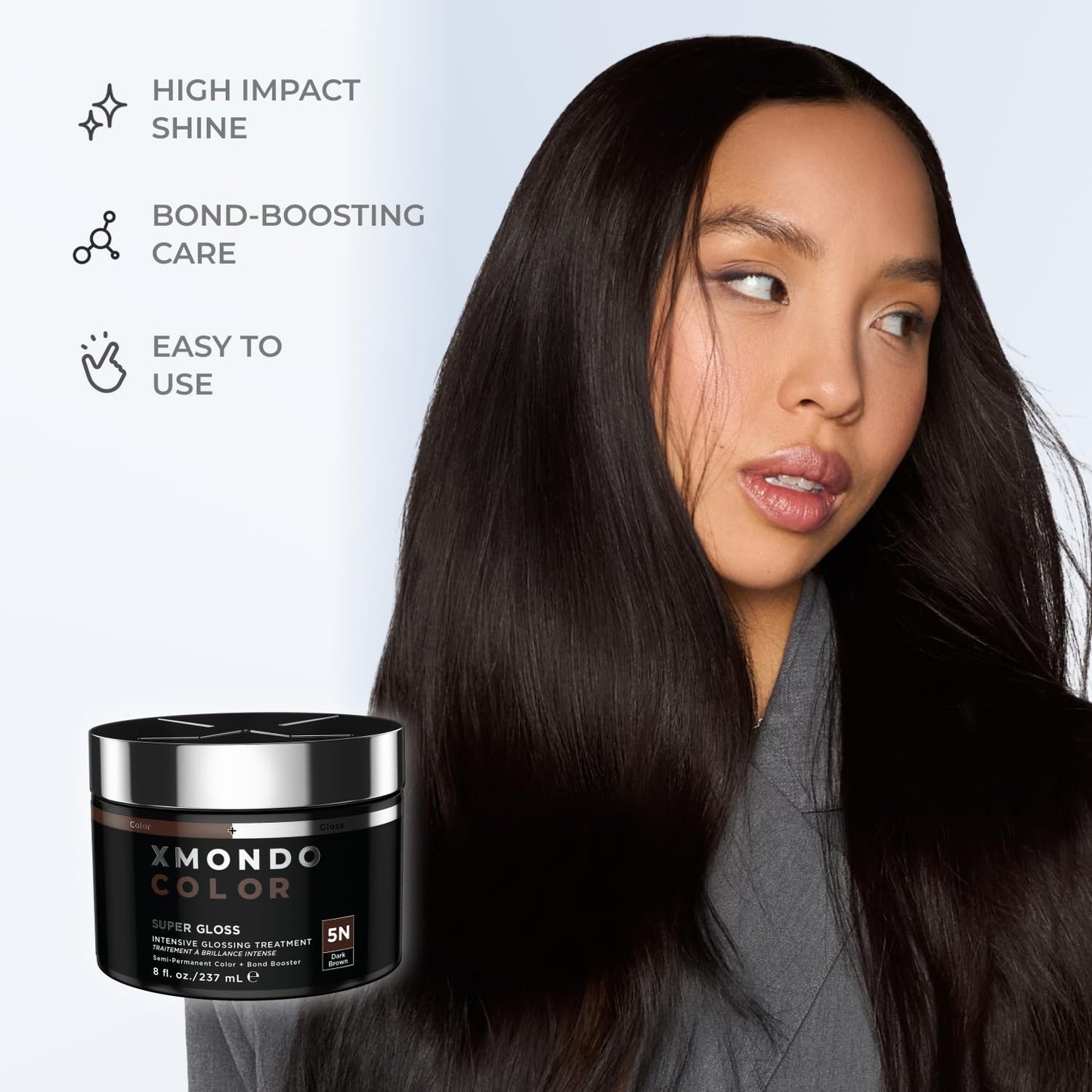 XMONDO Color 5N Dark Brown Color Depositing Mask & Glossing Treatment Infused with Bond Boosters for Nourishment, Revitalize & Repair, Vegan Formula, 8 Fl Oz