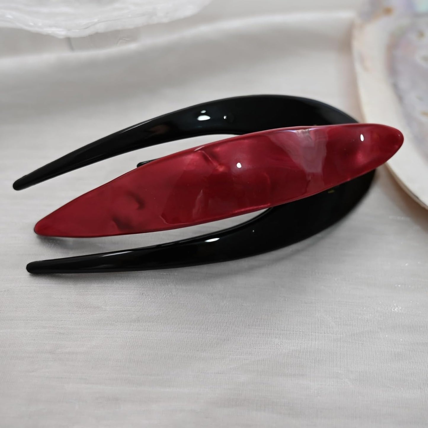 Handmade Celluloid French Design Tortoise Shell Barrettes Side-slide Opening Duck Luxury Fashion Accessories Hair Clip Claw for Women (red)