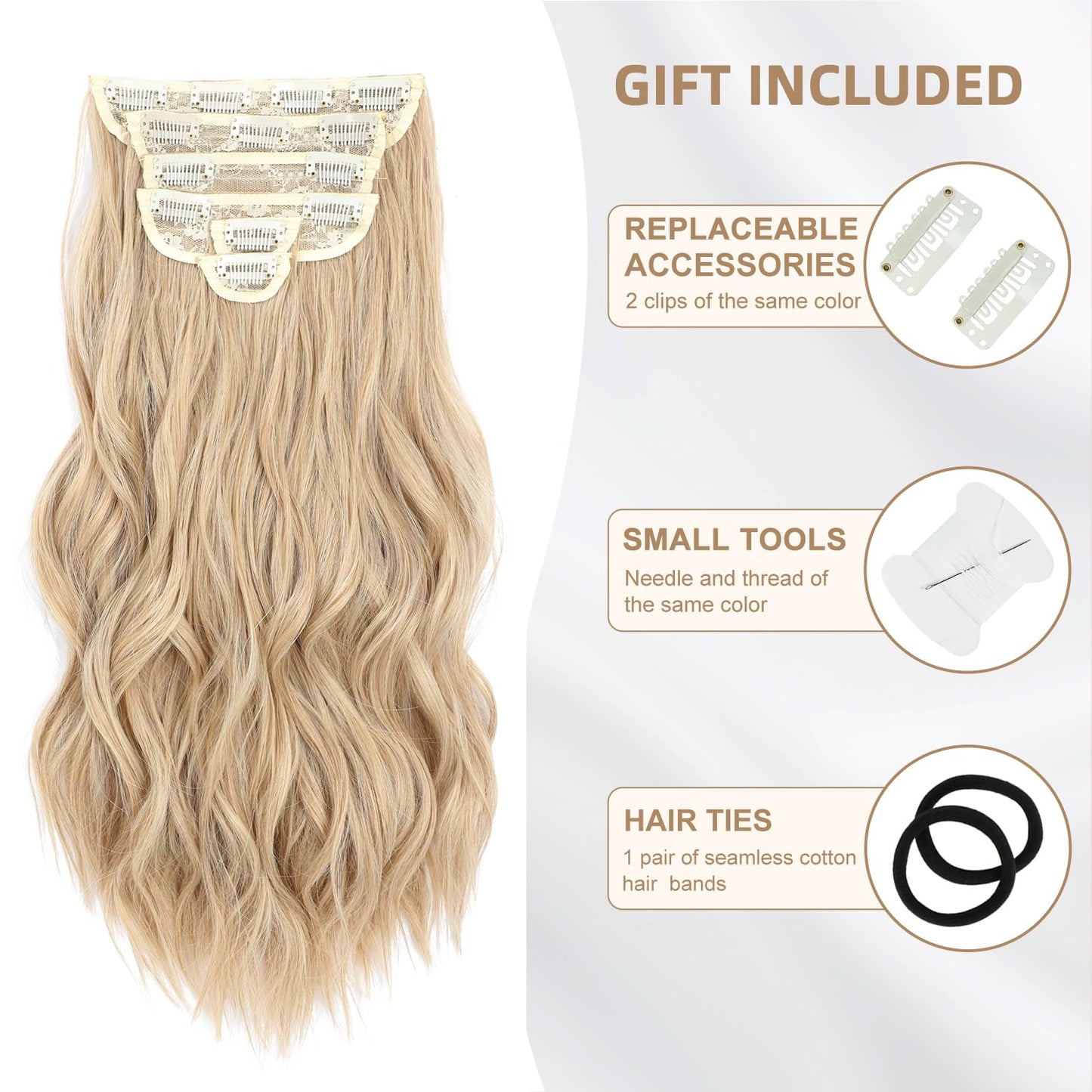 Clip in Hair Extensions, 6 PCS Natural & Blends Well Hair Extensions, Long Wavy Hairpieces(20inch, 6pcs, Light Blonde)