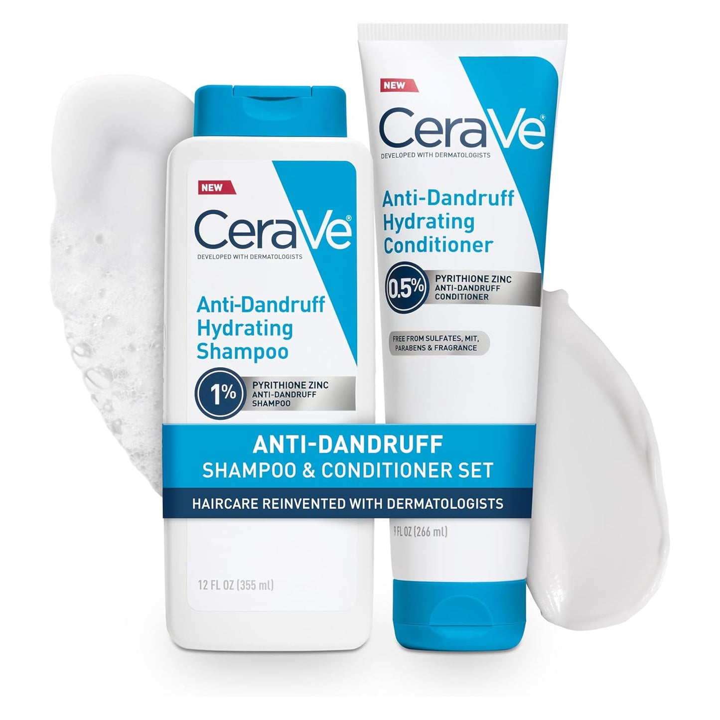 CeraVe Hydrating Anti Dandruff Shampoo and Conditioner Set, Pyrithione Zinc Dandruff Treatment With Ceramides, Hyaluronic Acid & Niacinamide, Helps Elimanate Flakes & Reduce Itchy Scalp