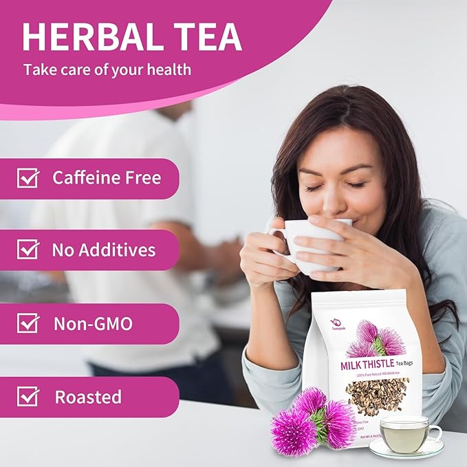 Milk Thistle Tea Bags - 60bags/6.4 OZ 100% Pure & Natural Roasted Milk Thistle Seeds Herbal Tea, Caffeine Free, No Additives, No Sugar, Non-GMO, No Gluten