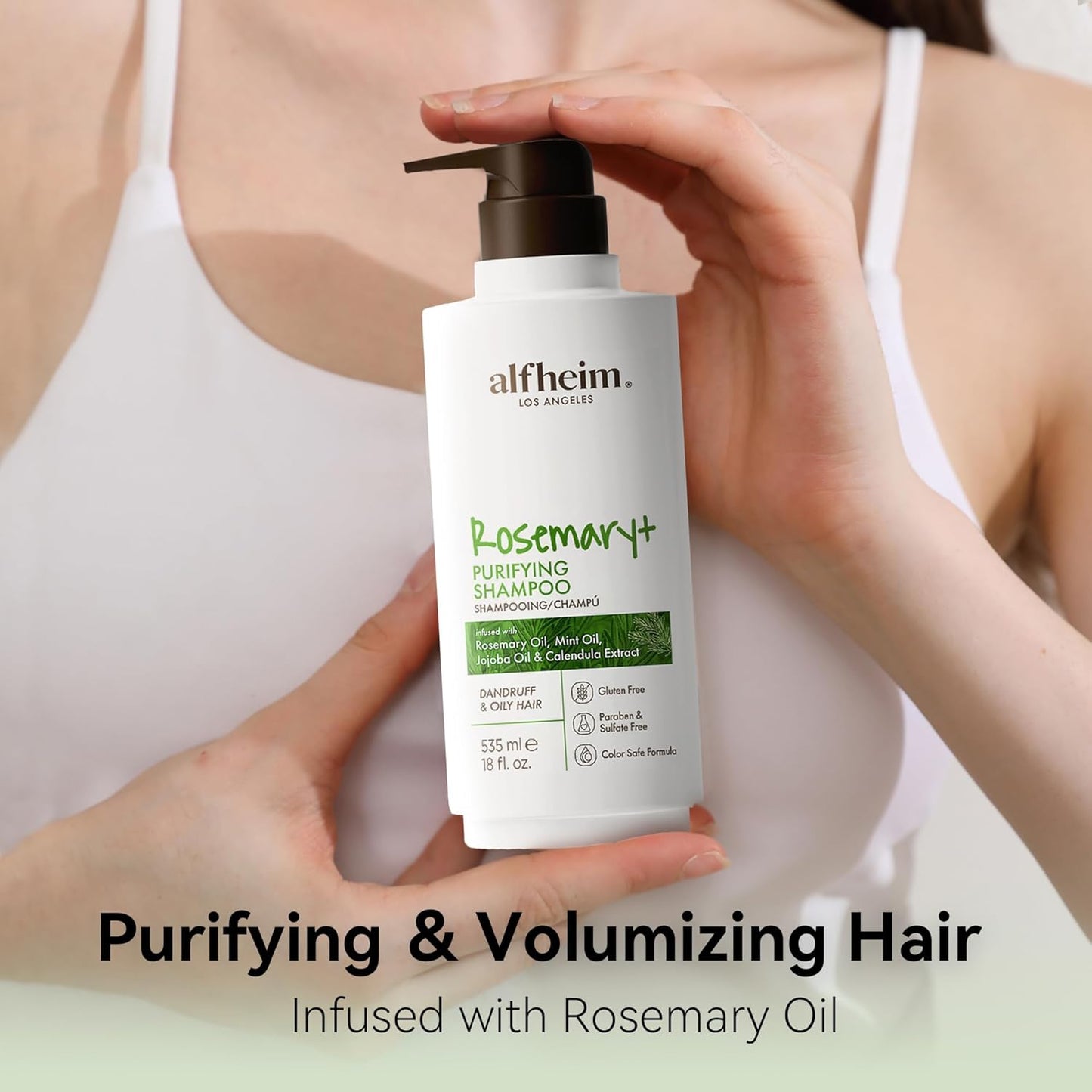 ALFHEIM Rosemary+ Purifying Shampoo – Clarifying Cleanse for Oily & Fine Hair with Rosemary, Peppermint & Jojoba Oils – Deep Scalp Refresh, Lightweight Volume – Vegan, Sulfate Free – 18 oz / 535 ml