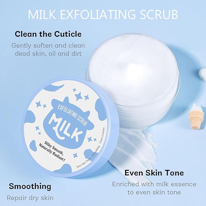 Milk Skin Care Kit, 8Pcs Moisturizing Face Care Set, Deep Clean, Nourish Skin, Facial Skin Care Sets with Cleanser, Exfoliating Scrub, Hand Wax, Eye Cream, Moisturizing Cream, Sunscreen