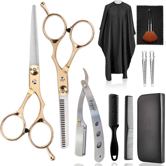 Hair Scissors Blending Shears Set, Fcysy 11 Pcs Professional Haircutting Thinning Shears Barber Kit, Salon Haircut Layering Scissors for Cutting Hair for Men Women Dogs