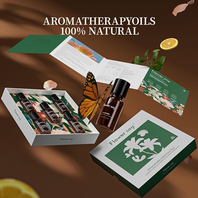 Essential Oils Set – 5 Pack – 100% Pure Aromatherapy Oils for Diffuser, Humidifier, Massage & Skin – Includes Lavender, Peppermint, Eucalyptus, Lemongrass, Orange – Gift Set for Women & Men