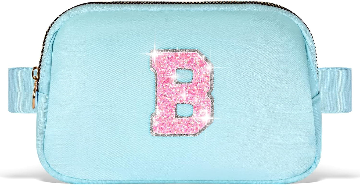 Fanny Pack Belt Bag Crossbody Bags with Initials Letter Patch Trendy Stuff for Teens Cute Stuff Birthday Gifts for Teenager Girls | B,Blue Bag