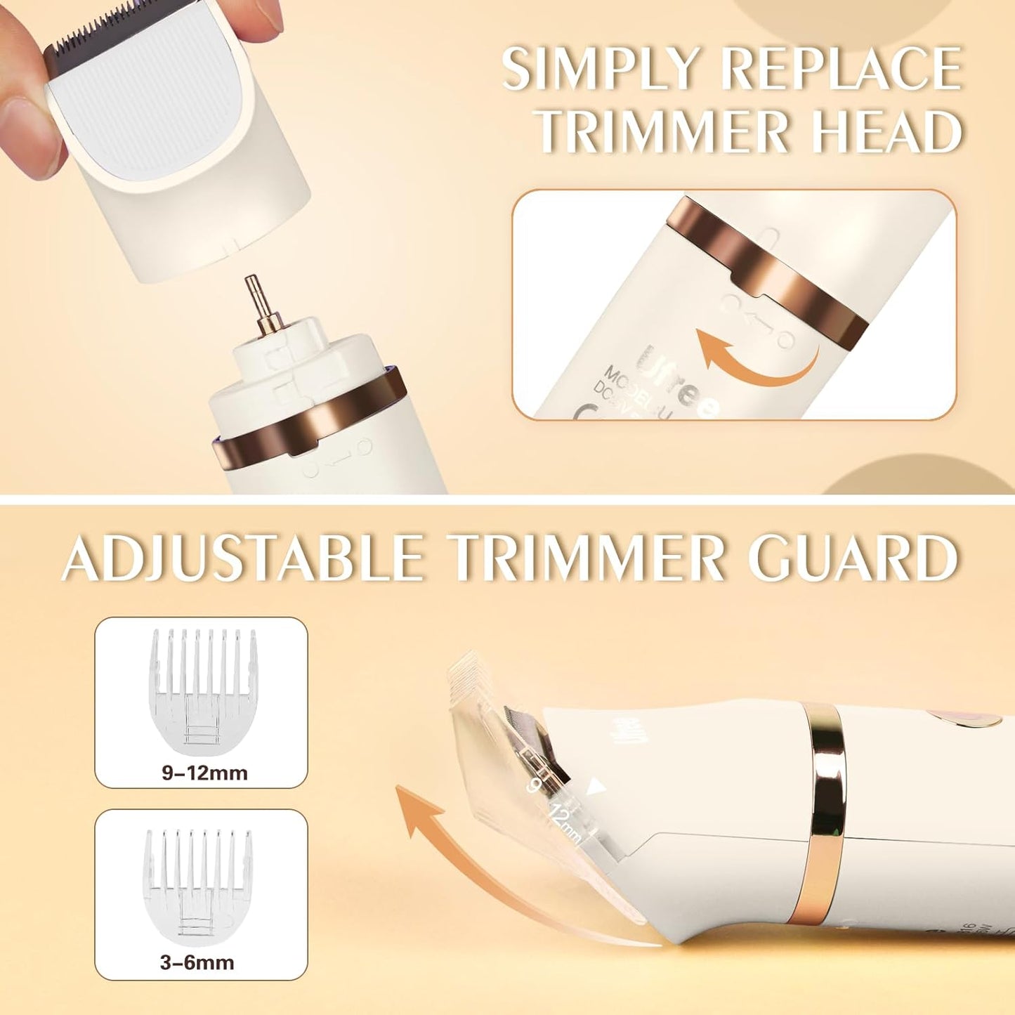 Ufree Bikini Trimmer Electric Razors for Women, Rechargeable Pubic Hair Trimmer Electric Shaver for Legs Body Hair, Bikini Shaver IPX7 Waterproof, White