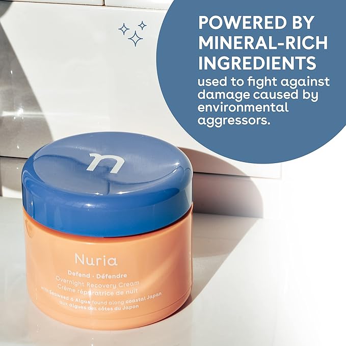 Nuria - Defend Overnight Face Cream, Facial Moisturizer for Nighttime Skin Recovery, Night Cream for Face with Seaweed, Brown Algae, and Aloe Leaf Juice, 50mL/1.7 fl oz