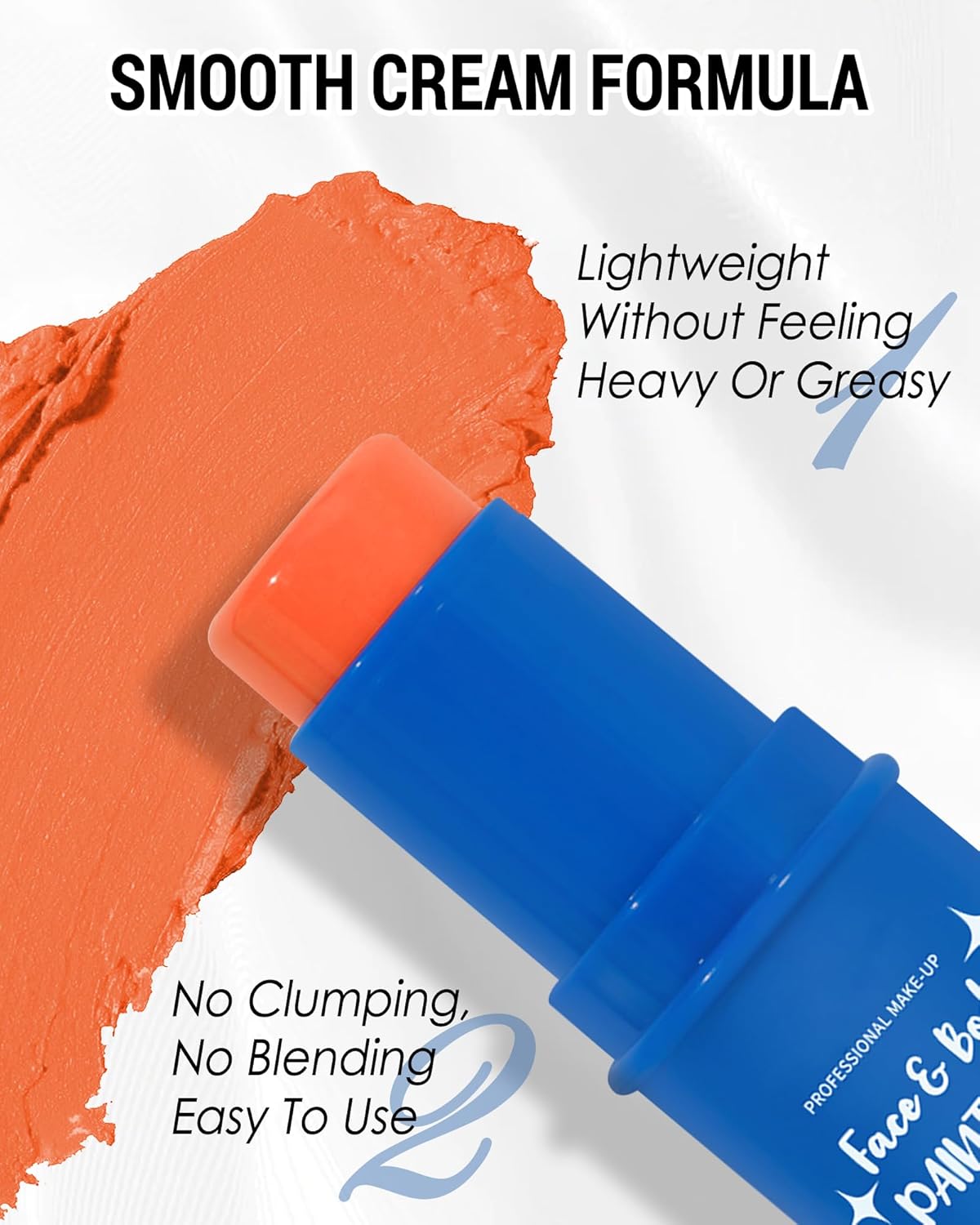 Orange Face Paint Stick, Waterproof Highly Pigmented Full Body Paint for Adults, Orange Eye Black Stick for Baseball Sports, Body Face Painting for Halloween SFX Cosplay Makeup-02
