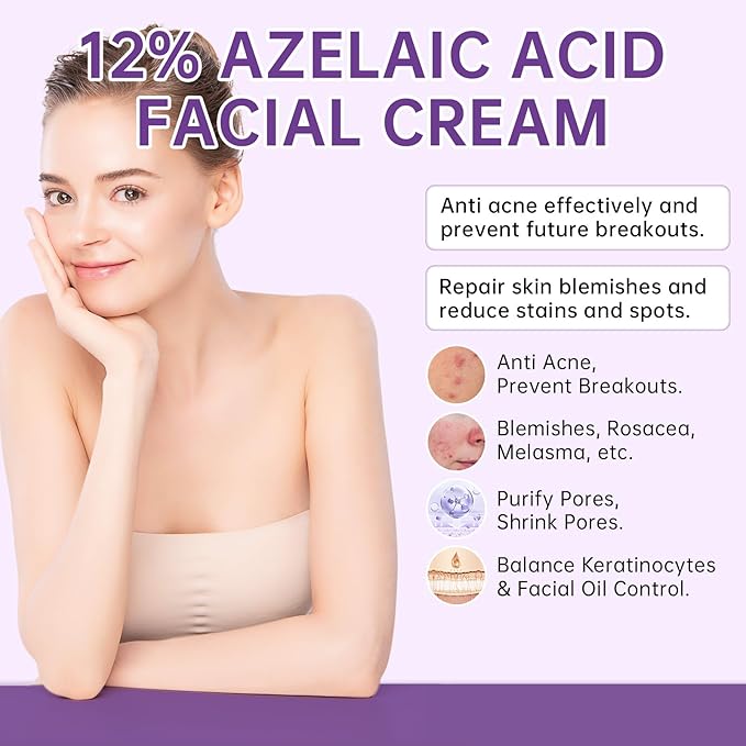 Azelaic Acid 12% Serum for Acne, 2PCS Azelaic Acid Cream Reduces Acne and Pimples, Nicotinamide Serum for Facial Redness and Excess Sebum for Smooth Skin