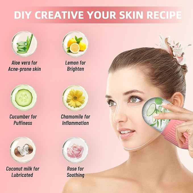 Ice Roller for Face and Eye,Upgraded Ice Face Roller,Facial Beauty Ice Roller Skin Care Tools, Ice Facial Cube, Ice Holder Mold Face Puffiness Relief Massage Skin Care Tools (Pink)