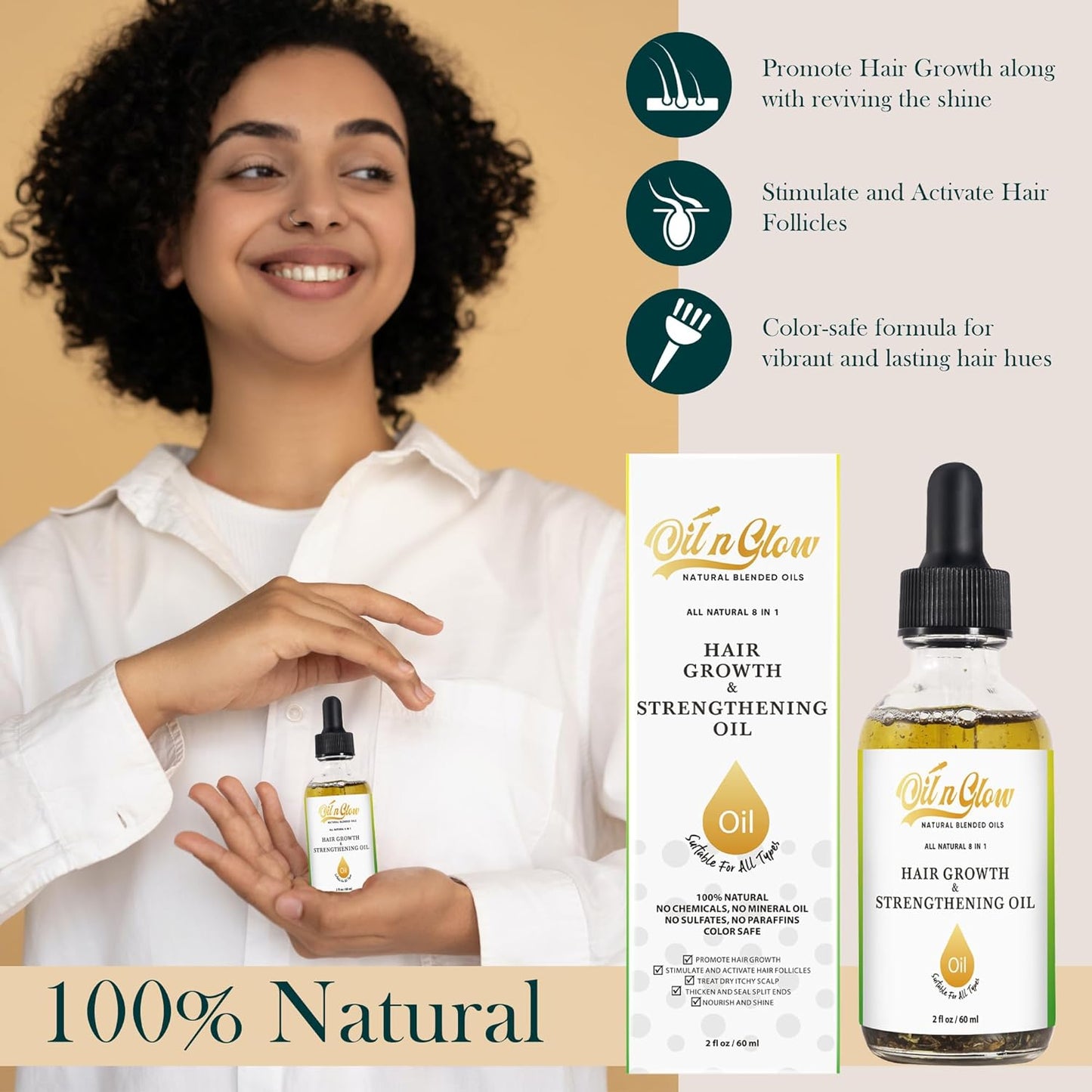 USDA Certified Organic 8 in 1 Natural Hair Growth Serum & Strengthening Oil with Rosemary, Castor, 100% Vegan Jojoba, Coconut, Grape Seed, Ginger & Scalp DHT Blocker Peppermint Oil -2 FL
