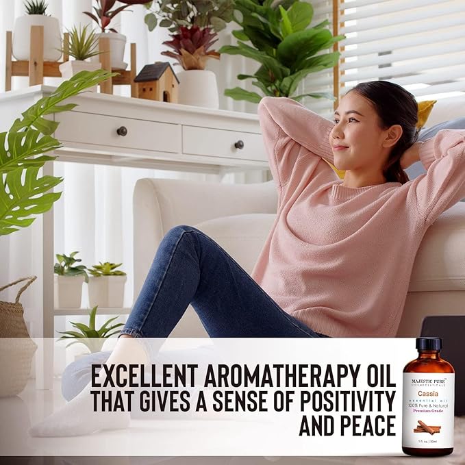 MAJESTIC PURE Cassia Essential Oil | 100% Pure and Natural Cassia Oil | Premium Grade Essential Oils for Hair Care, Home Diffusers, Skin, Aromatherapy, Massage and Humidifiers | 1 Fl Oz