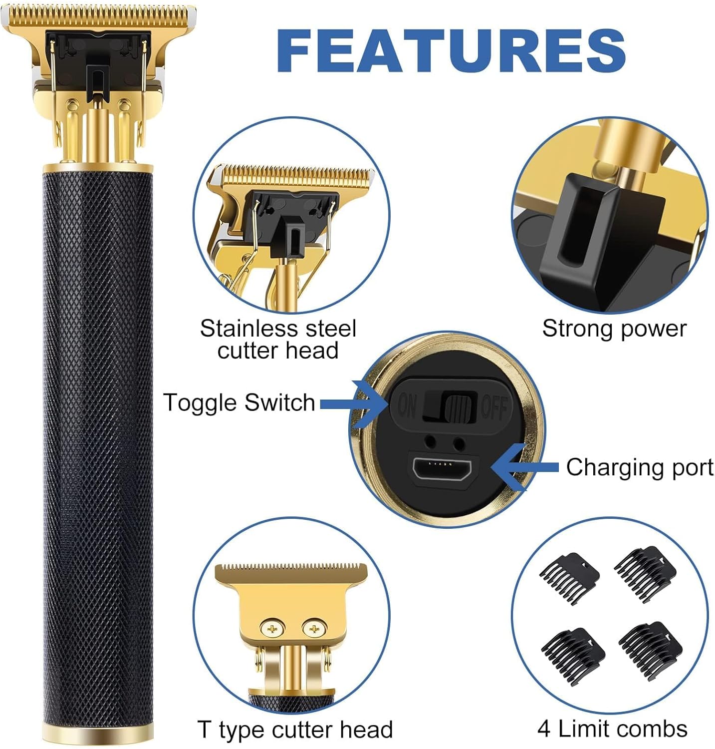 YOGINGO Professional Hair Trimmer for Men, Beard Trimmer Hair Clippers for Men, Cordless Rechargeable Hair Trimmer Metal Body Cutting Grooming Kit,Beard Shaver Barbershop