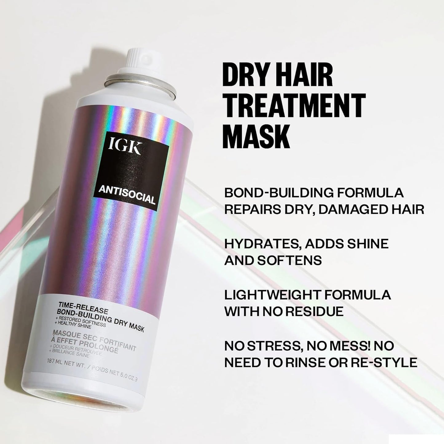 IGK Antisocial Dry Hair Mask – Leave-in Overnight Mask | Hair Bond-Building Treatment for Dry Hair | Overnight Hydration & Shine | Repairs, Softens & Perfect for Extensions | Full + Travel