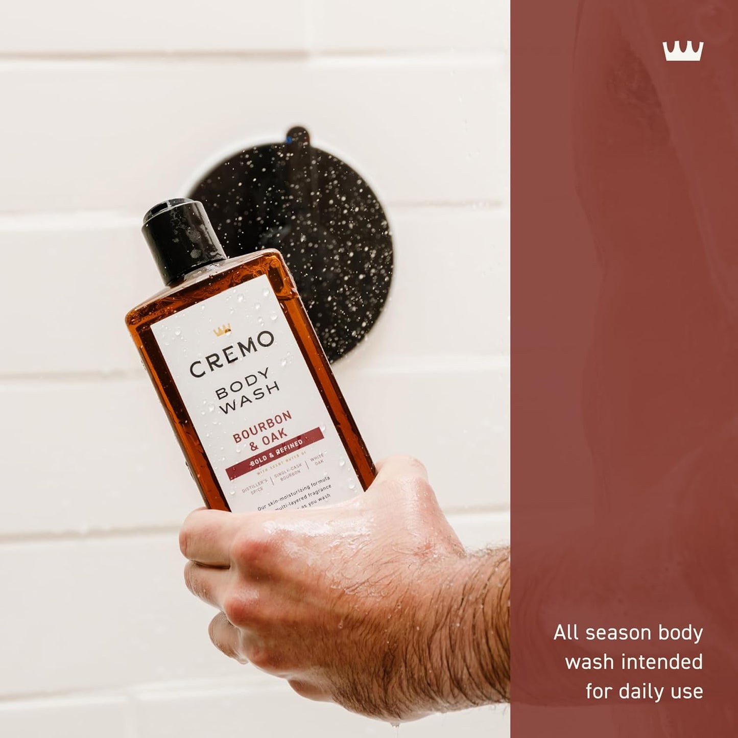 Cremo Body Wash Men, A Sophisticated Blend of Distillers Spice, Fine Bourbon and White Oak, 16 Fl Oz